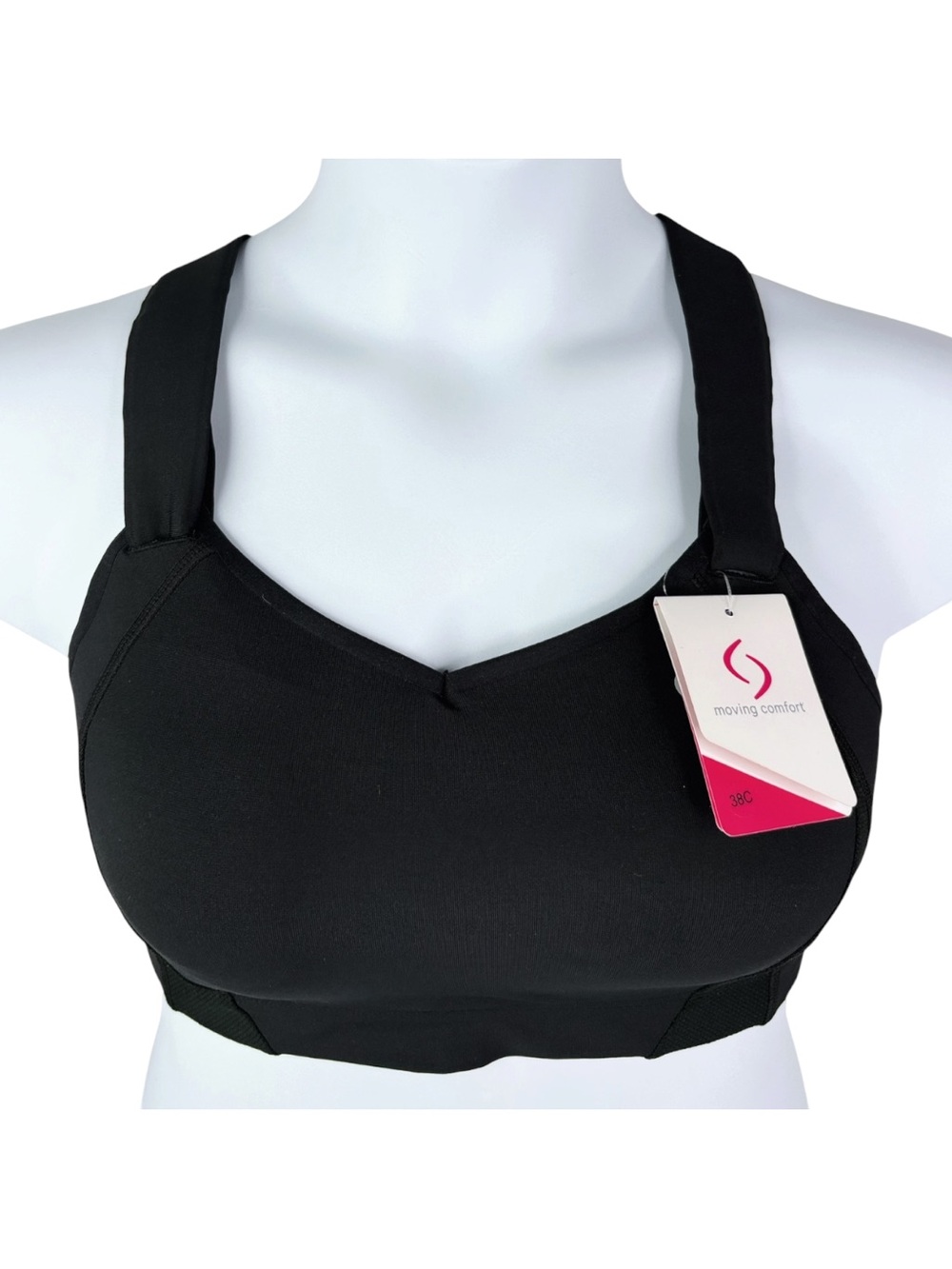 NWT Moving Comfort Juno Sports Bra sz 38C * Black Racerback Brooks Running